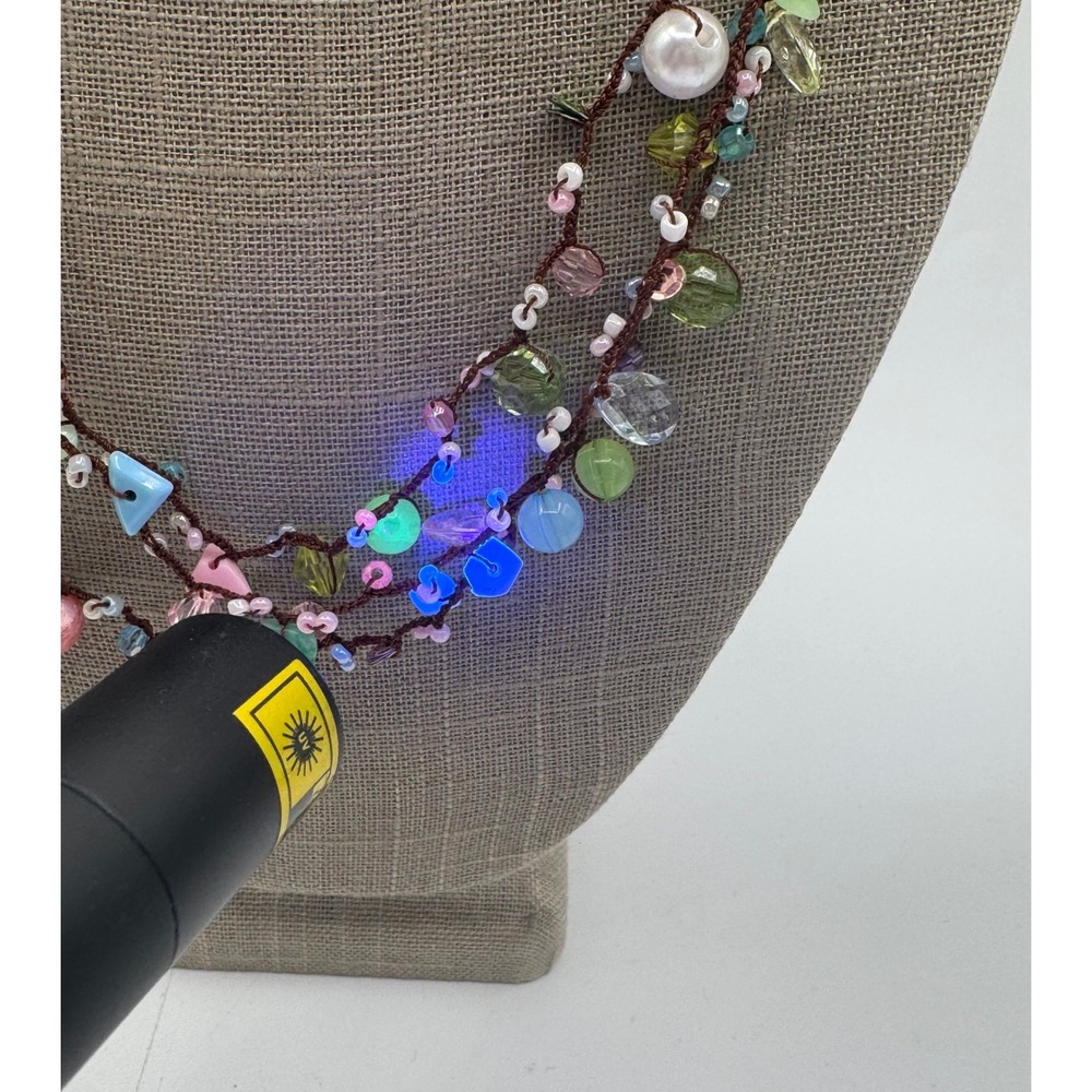 Boho Multi Strand Pastel Beaded Necklace UV Reactive Glass Pearl Mixed Media - Picture 7 of 10